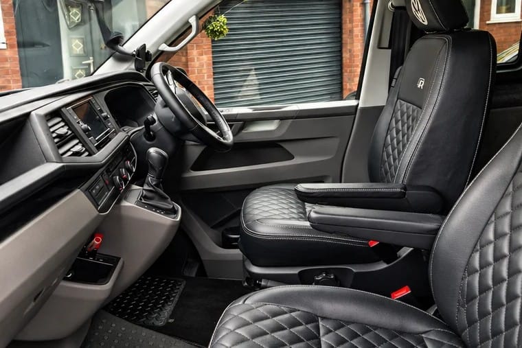 Volkswagen Transporter interior with quilted leather seats after a valet